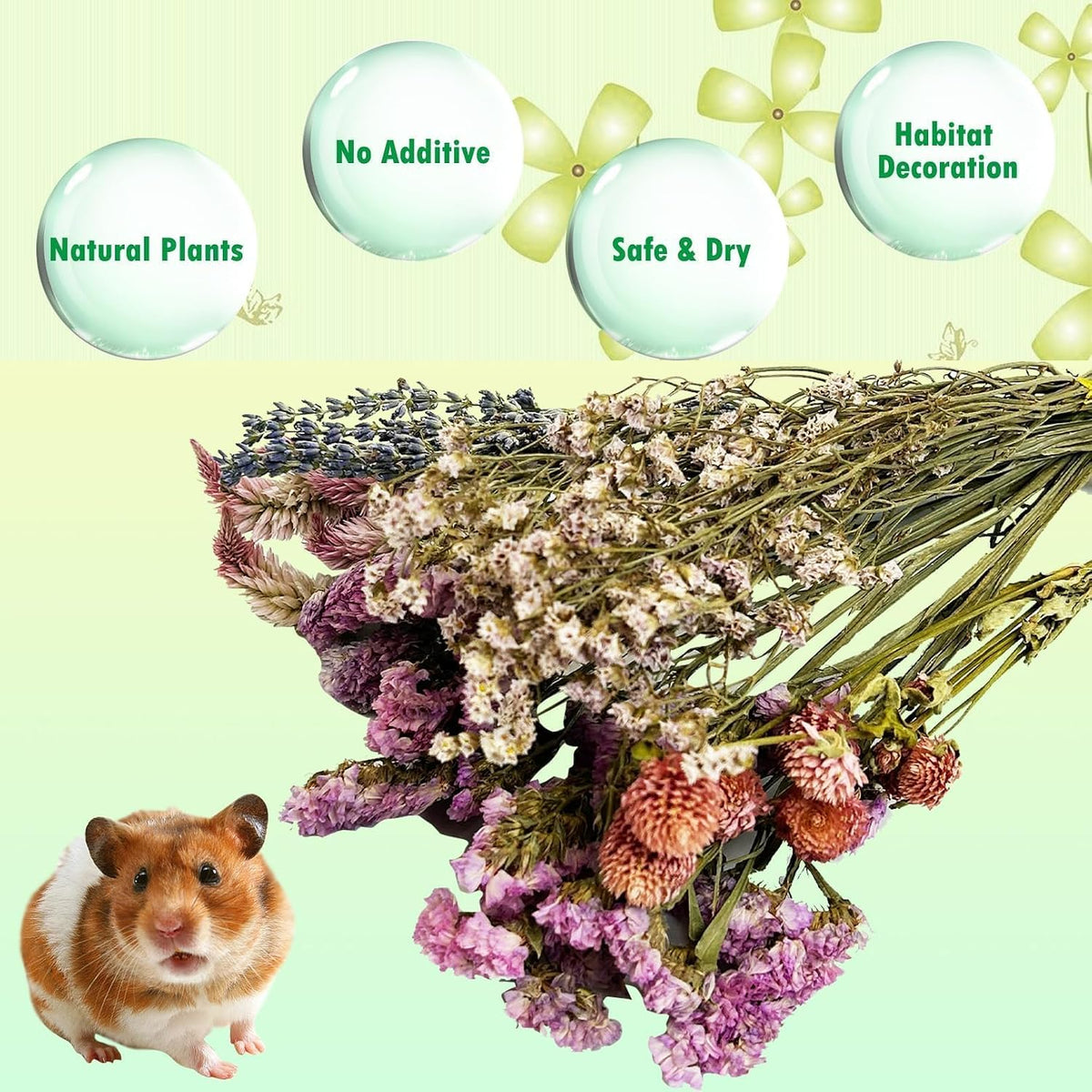 Natural Flower & Herb Hamster Bedding Habitat Decor Guinea Pig Bedding Hamster Sprays Hamster Cage Accessories for Guinea Pig Dwarf Syrian Gerbils Mice Mouse Rat (Flower Version)