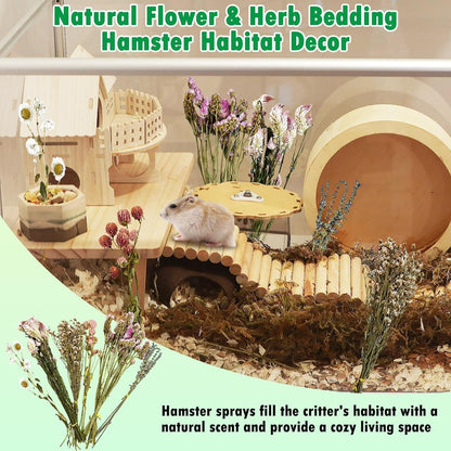 Natural Flower & Herb Hamster Bedding Habitat Decor Guinea Pig Bedding Hamster Sprays Hamster Cage Accessories for Guinea Pig Dwarf Syrian Gerbils Mice Mouse Rat (Flower Version)