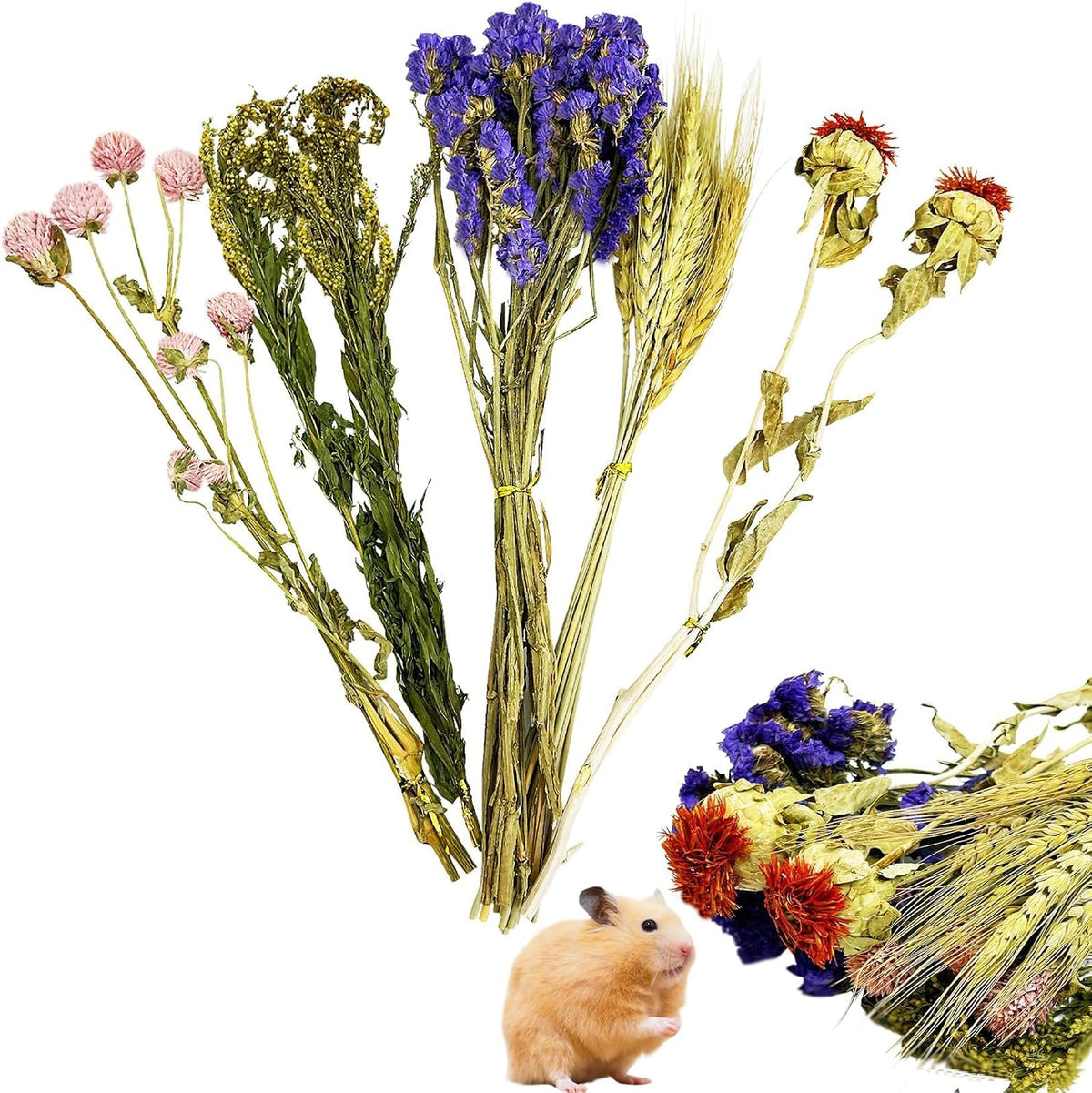 Natural Flower & Herb Hamster Bedding Habitat Decor Guinea Pig Bedding Hamster Sprays Hamster Cage Accessories for Guinea Pig Dwarf Syrian Gerbils Mice Mouse Rat (Flower Version)