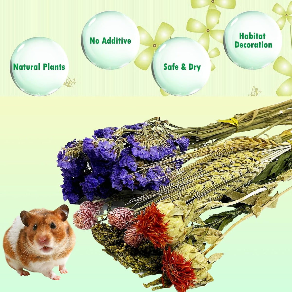Natural Flower & Herb Hamster Bedding Habitat Decor Guinea Pig Bedding Hamster Sprays Hamster Cage Accessories for Guinea Pig Dwarf Syrian Gerbils Mice Mouse Rat (Flower Version)
