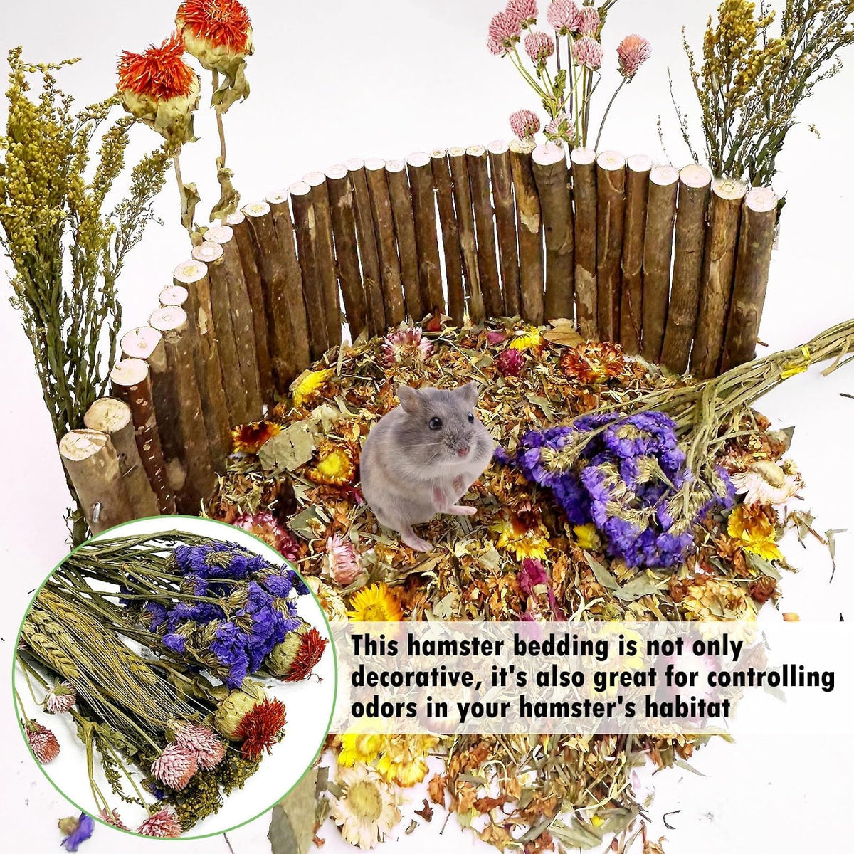 Natural Flower & Herb Hamster Bedding Habitat Decor Guinea Pig Bedding Hamster Sprays Hamster Cage Accessories for Guinea Pig Dwarf Syrian Gerbils Mice Mouse Rat (Flower Version)