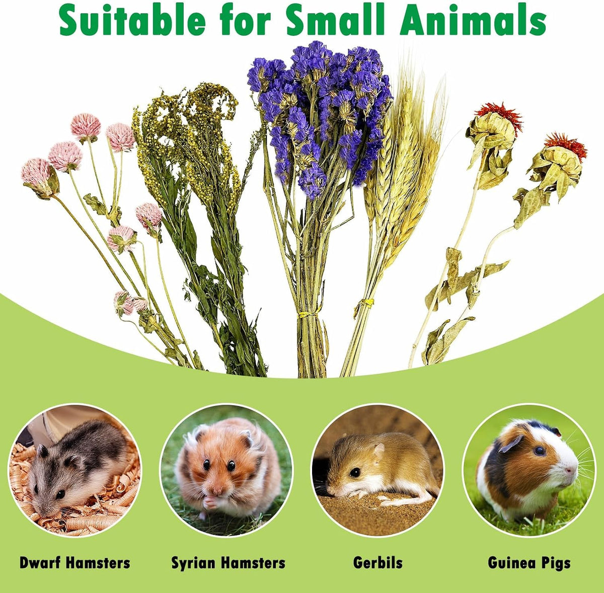 Natural Flower & Herb Hamster Bedding Habitat Decor Guinea Pig Bedding Hamster Sprays Hamster Cage Accessories for Guinea Pig Dwarf Syrian Gerbils Mice Mouse Rat (Flower Version)