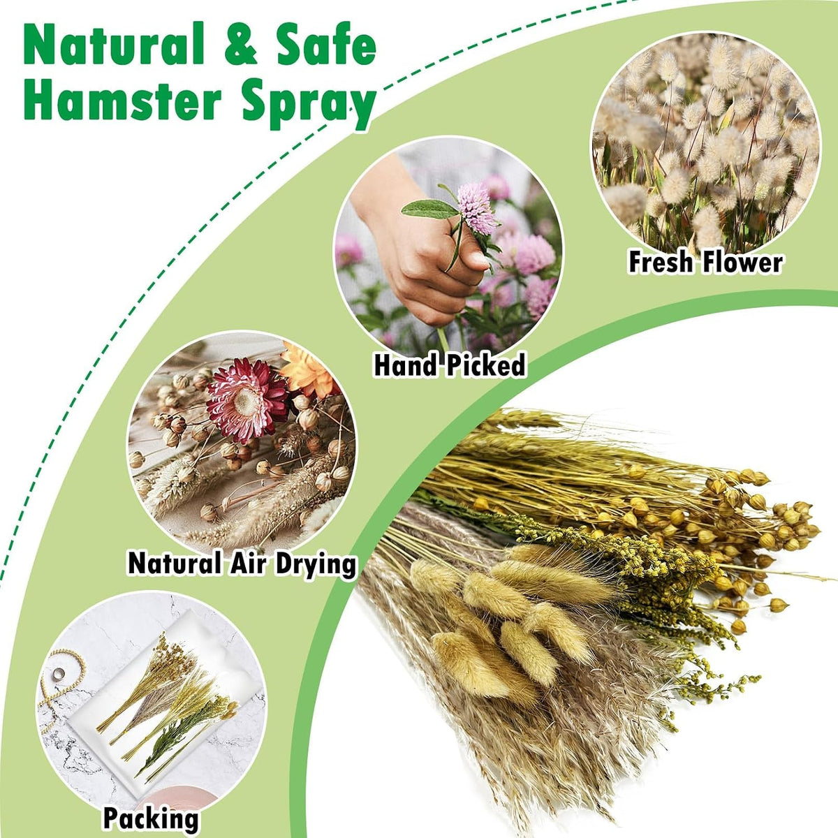 Natural Flower & Herb Hamster Bedding Habitat Decor Guinea Pig Bedding Hamster Sprays Hamster Cage Accessories for Guinea Pig Dwarf Syrian Gerbils Mice Mouse Rat (Flower Version)