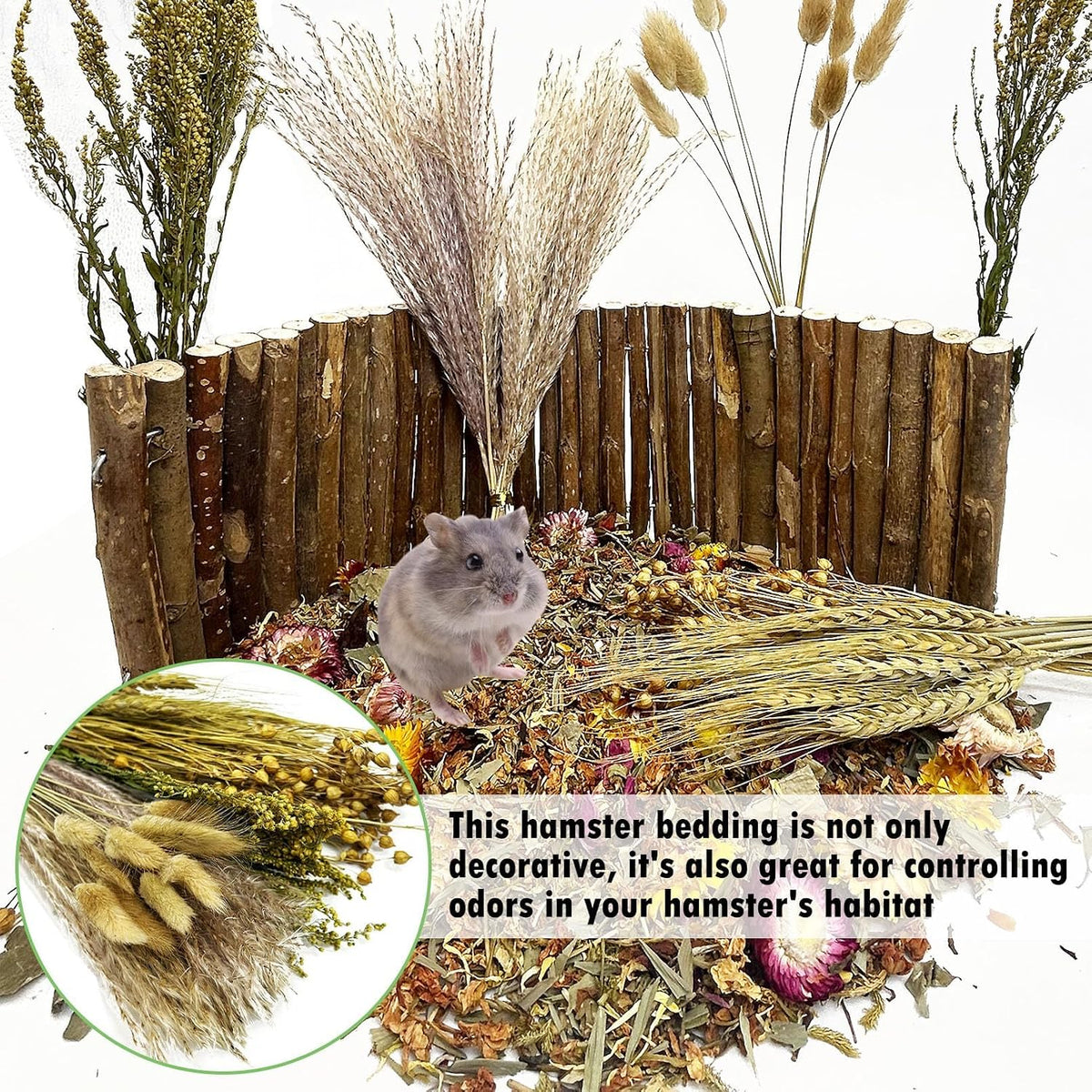 Natural Flower & Herb Hamster Bedding Habitat Decor Guinea Pig Bedding Hamster Sprays Hamster Cage Accessories for Guinea Pig Dwarf Syrian Gerbils Mice Mouse Rat (Flower Version)