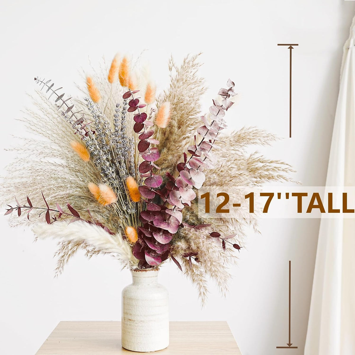 Green Pampas Grass Boho Bouquet – Exquisite Lavender and Eucalyptus Dried Flower Arrangements for Western Boho Decor – Rustic Flowers for Your Bohemian Home, Bedroom, and Wedding Table Décor