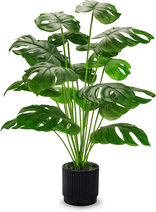 28" Fake Plants, Artificial Monstera Plants Indoor in White Pot | Faux outdoor plants add bright, clean tropical greenery to modern home office, bedroom, entryway, front porch and house decor