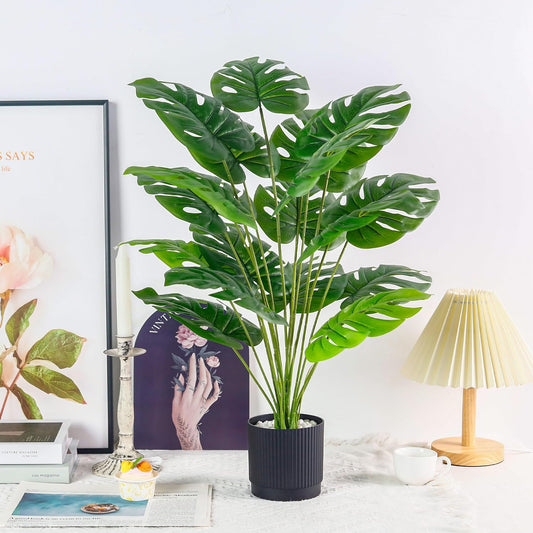 28" Fake Plants, Artificial Monstera Plants Indoor in White Pot | Faux outdoor plants add bright, clean tropical greenery to modern home office, bedroom, entryway, front porch and house decor