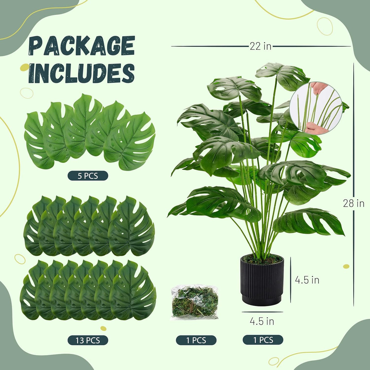 28" Fake Plants, Artificial Monstera Plants Indoor in White Pot | Faux outdoor plants add bright, clean tropical greenery to modern home office, bedroom, entryway, front porch and house decor