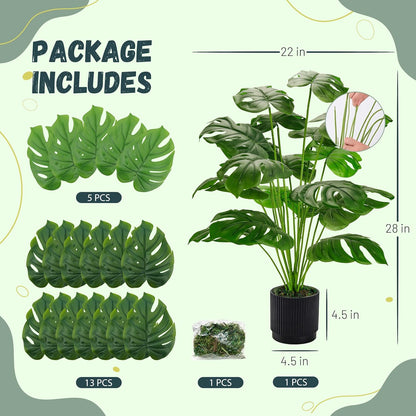28" Fake Plants, Artificial Monstera Plants Indoor in White Pot | Faux outdoor plants add bright, clean tropical greenery to modern home office, bedroom, entryway, front porch and house decor