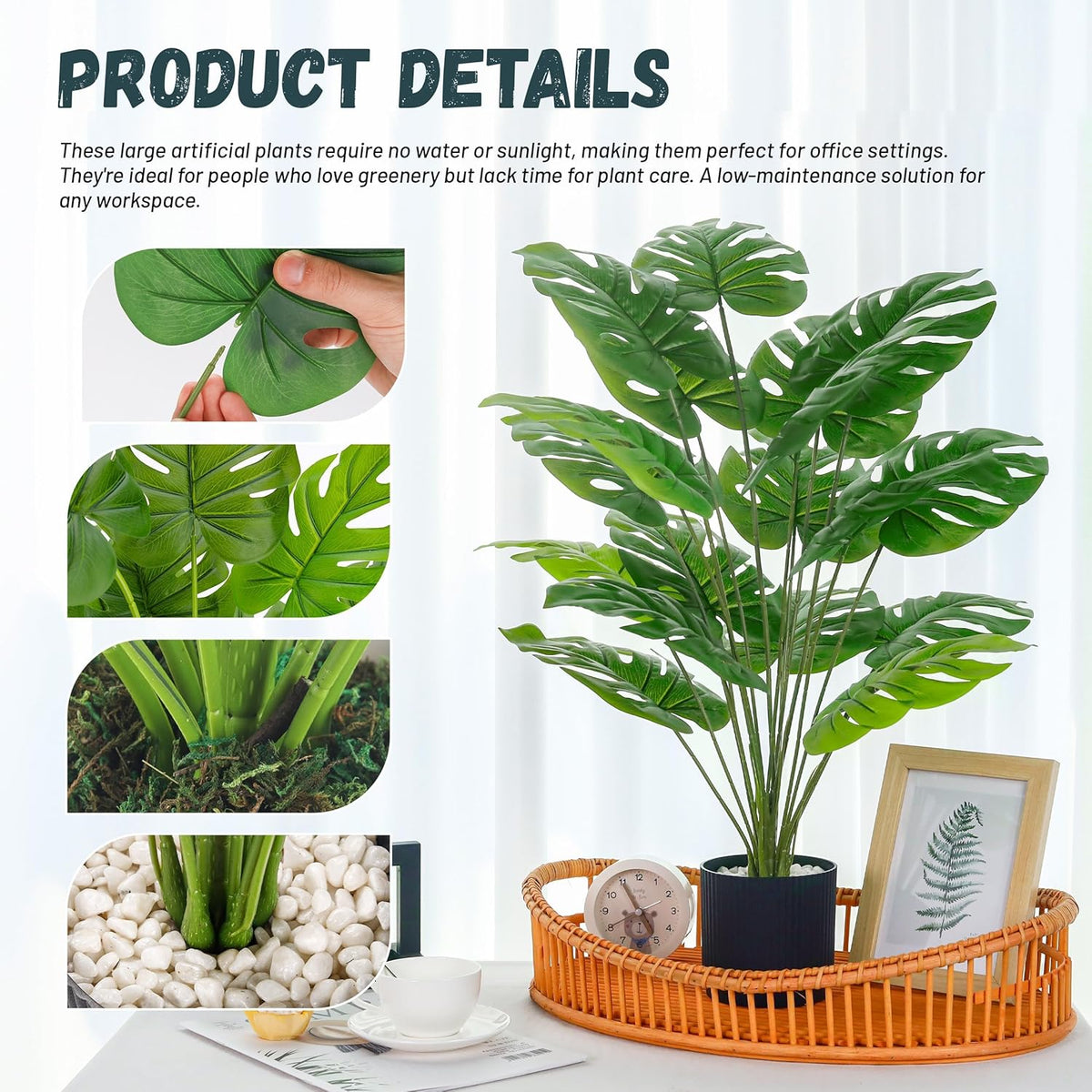 28" Fake Plants, Artificial Monstera Plants Indoor in White Pot | Faux outdoor plants add bright, clean tropical greenery to modern home office, bedroom, entryway, front porch and house decor