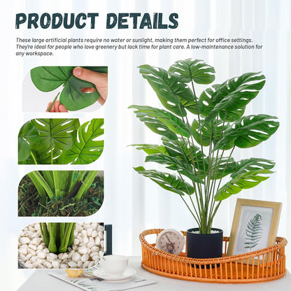 28" Fake Plants, Artificial Monstera Plants Indoor in White Pot | Faux outdoor plants add bright, clean tropical greenery to modern home office, bedroom, entryway, front porch and house decor