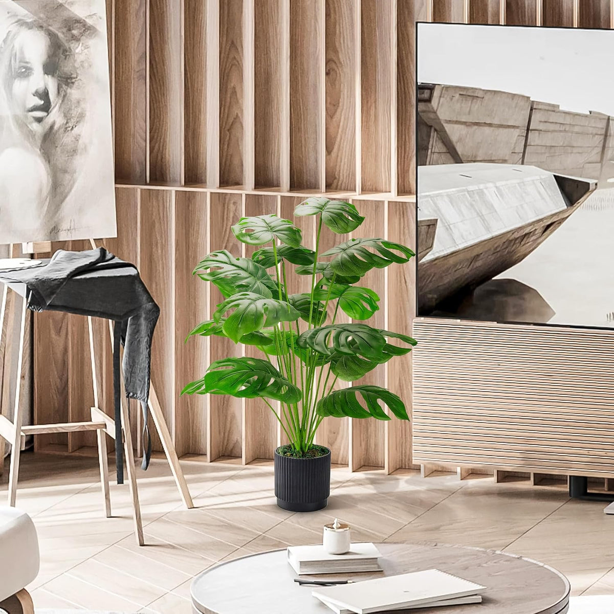28" Fake Plants, Artificial Monstera Plants Indoor in White Pot | Faux outdoor plants add bright, clean tropical greenery to modern home office, bedroom, entryway, front porch and house decor