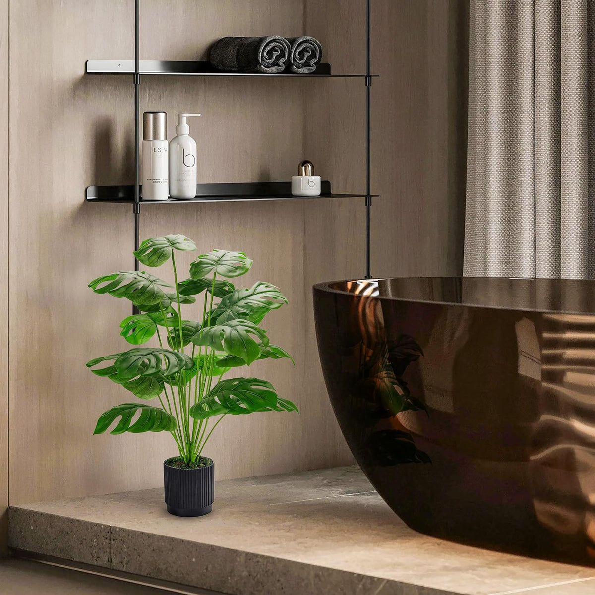 28" Fake Plants, Artificial Monstera Plants Indoor in White Pot | Faux outdoor plants add bright, clean tropical greenery to modern home office, bedroom, entryway, front porch and house decor