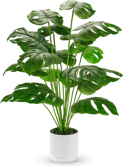28" Fake Plants, Artificial Monstera Plants Indoor in White Pot | Faux outdoor plants add bright, clean tropical greenery to modern home office, bedroom, entryway, front porch and house decor