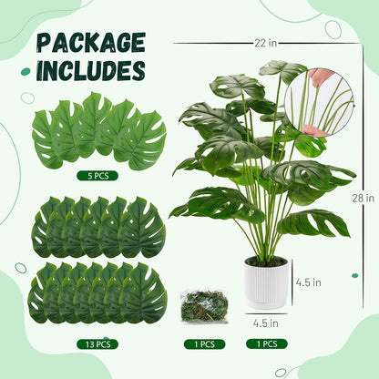 28" Fake Plants, Artificial Monstera Plants Indoor in White Pot | Faux outdoor plants add bright, clean tropical greenery to modern home office, bedroom, entryway, front porch and house decor