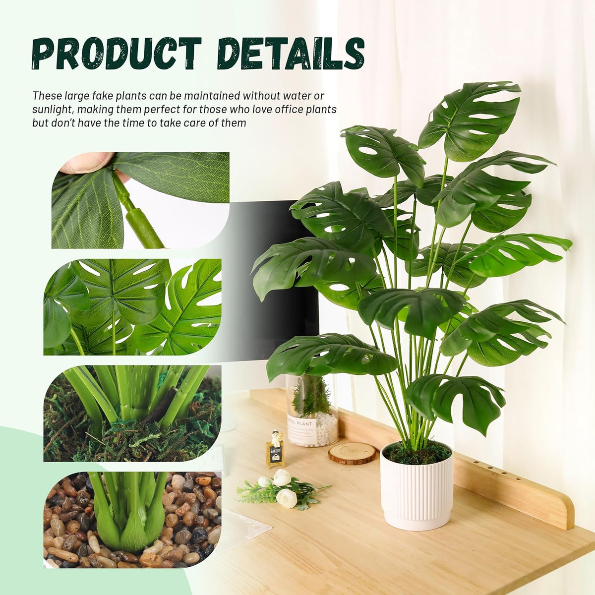 28" Fake Plants, Artificial Monstera Plants Indoor in White Pot | Faux outdoor plants add bright, clean tropical greenery to modern home office, bedroom, entryway, front porch and house decor