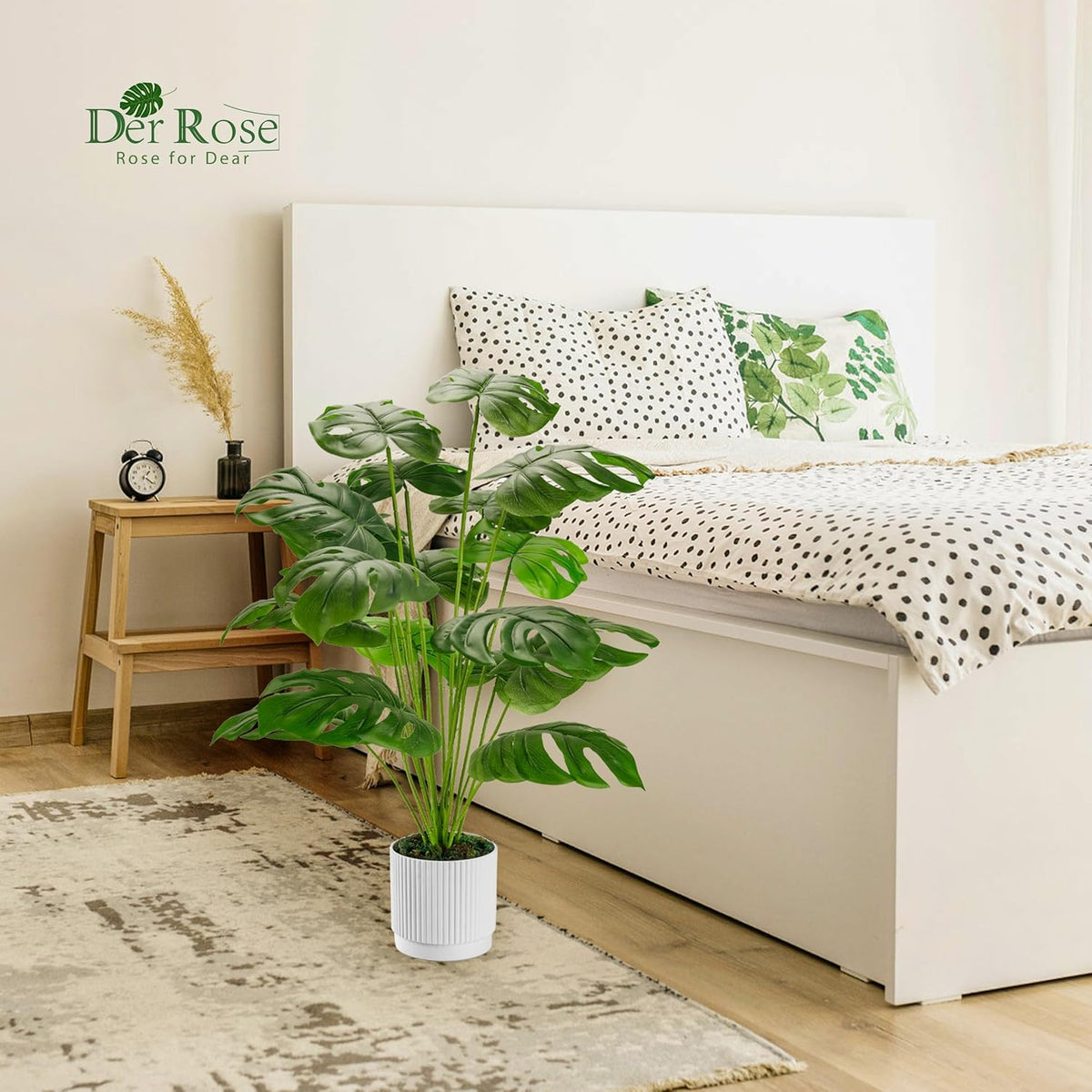 28" Fake Plants, Artificial Monstera Plants Indoor in White Pot | Faux outdoor plants add bright, clean tropical greenery to modern home office, bedroom, entryway, front porch and house decor