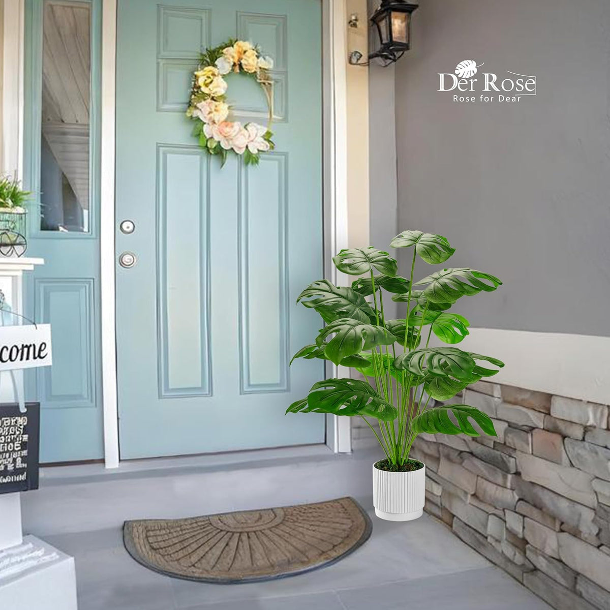 28" Fake Plants, Artificial Monstera Plants Indoor in White Pot | Faux outdoor plants add bright, clean tropical greenery to modern home office, bedroom, entryway, front porch and house decor