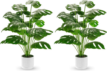 28" Fake Plants, Artificial Monstera Plants Indoor in White Pot | Faux outdoor plants add bright, clean tropical greenery to modern home office, bedroom, entryway, front porch and house decor