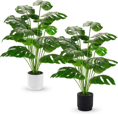 28" Fake Plants, Artificial Monstera Plants Indoor in White Pot | Faux outdoor plants add bright, clean tropical greenery to modern home office, bedroom, entryway, front porch and house decor