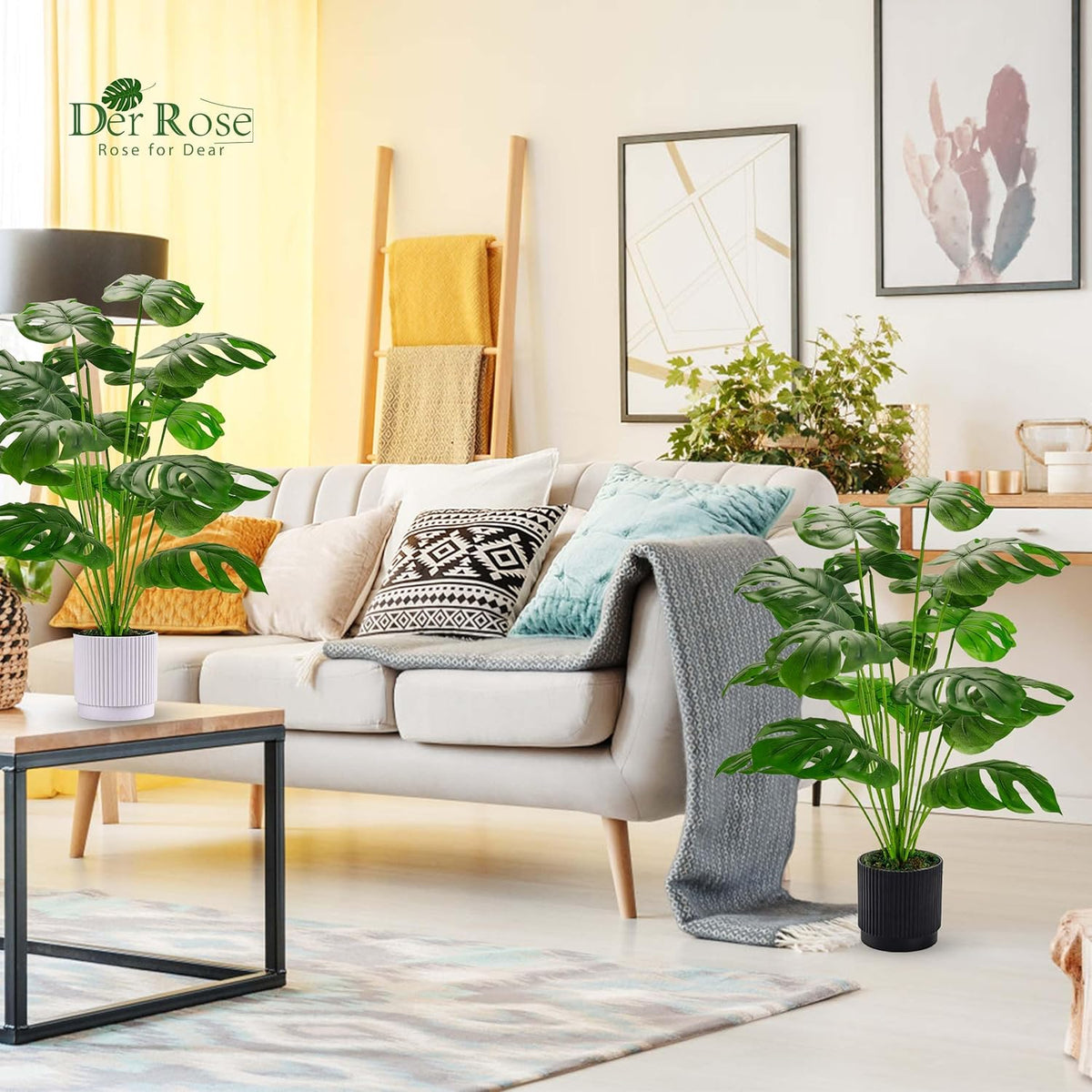 28" Fake Plants, Artificial Monstera Plants Indoor in White Pot | Faux outdoor plants add bright, clean tropical greenery to modern home office, bedroom, entryway, front porch and house decor