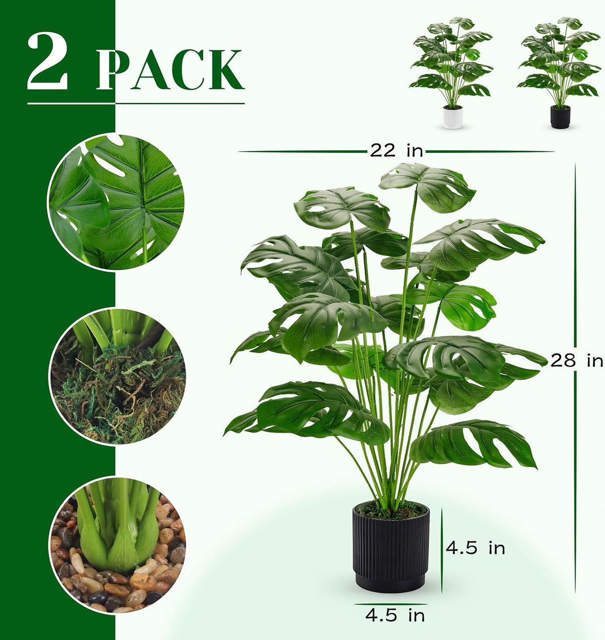 28" Fake Plants, Artificial Monstera Plants Indoor in White Pot | Faux outdoor plants add bright, clean tropical greenery to modern home office, bedroom, entryway, front porch and house decor