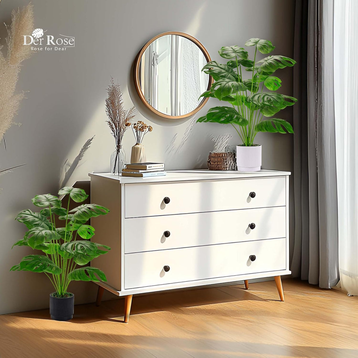 28" Fake Plants, Artificial Monstera Plants Indoor in White Pot | Faux outdoor plants add bright, clean tropical greenery to modern home office, bedroom, entryway, front porch and house decor