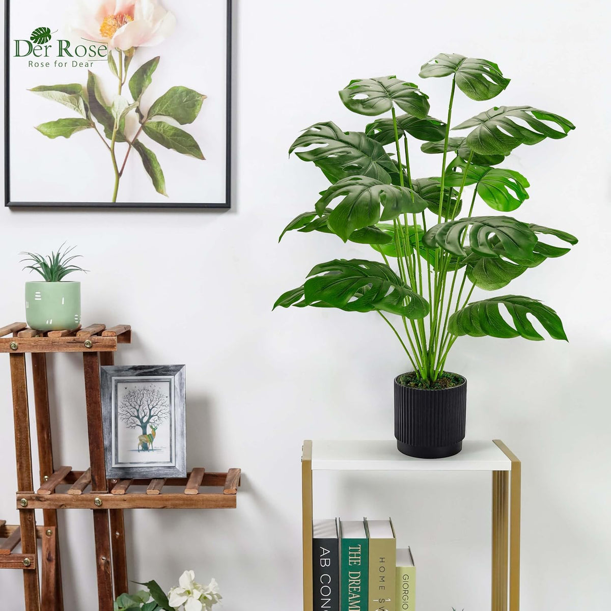 28" Fake Plants, Artificial Monstera Plants Indoor in White Pot | Faux outdoor plants add bright, clean tropical greenery to modern home office, bedroom, entryway, front porch and house decor