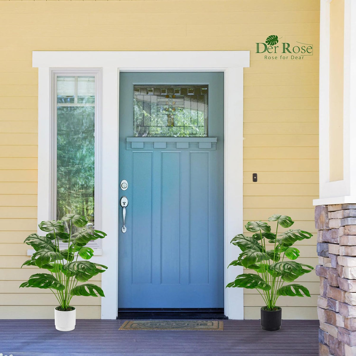 28" Fake Plants, Artificial Monstera Plants Indoor in White Pot | Faux outdoor plants add bright, clean tropical greenery to modern home office, bedroom, entryway, front porch and house decor