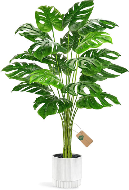 28" Fake Plants, Artificial Monstera Plants Indoor in White Pot | Faux outdoor plants add bright, clean tropical greenery to modern home office, bedroom, entryway, front porch and house decor