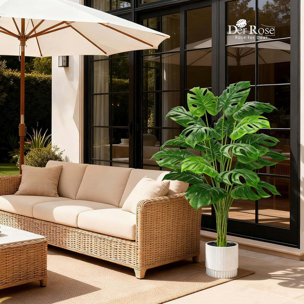 28" Fake Plants, Artificial Monstera Plants Indoor in White Pot | Faux outdoor plants add bright, clean tropical greenery to modern home office, bedroom, entryway, front porch and house decor