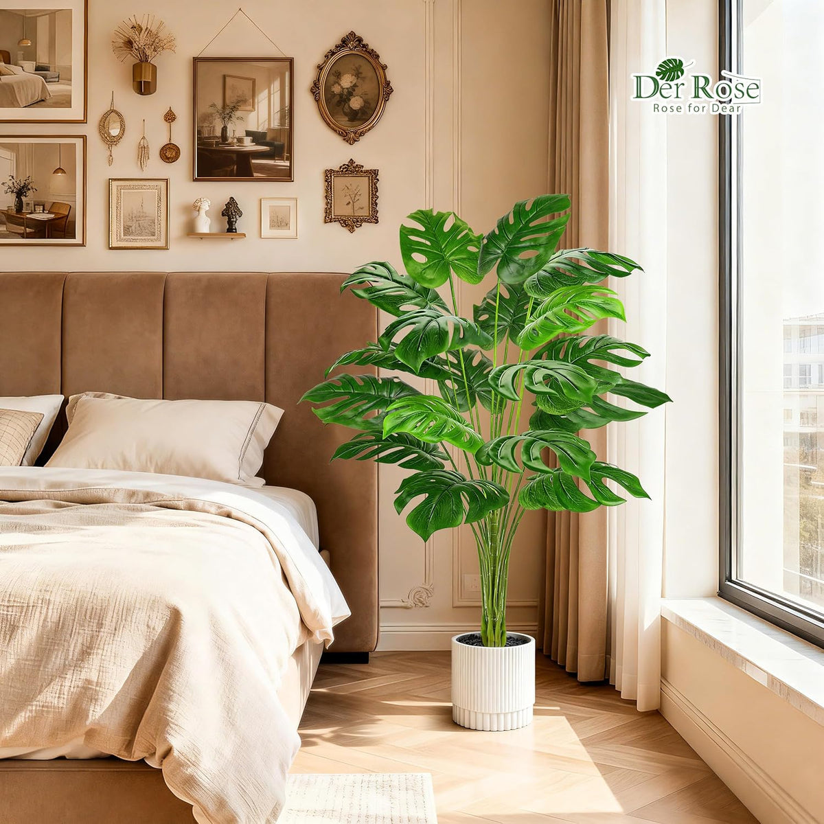 28" Fake Plants, Artificial Monstera Plants Indoor in White Pot | Faux outdoor plants add bright, clean tropical greenery to modern home office, bedroom, entryway, front porch and house decor