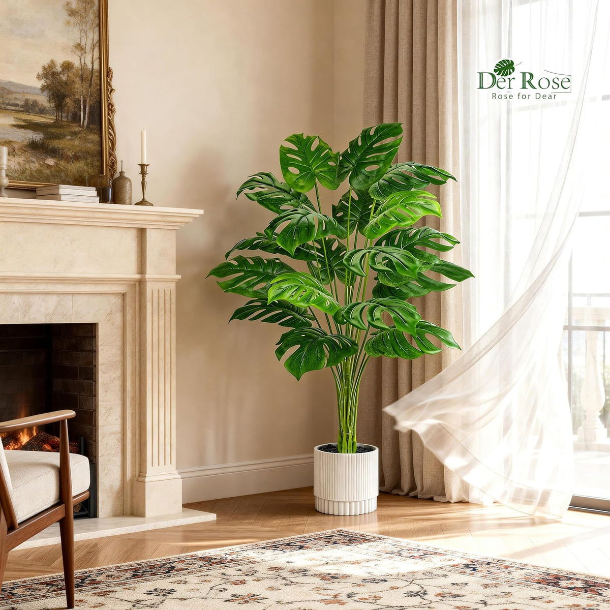 28" Fake Plants, Artificial Monstera Plants Indoor in White Pot | Faux outdoor plants add bright, clean tropical greenery to modern home office, bedroom, entryway, front porch and house decor