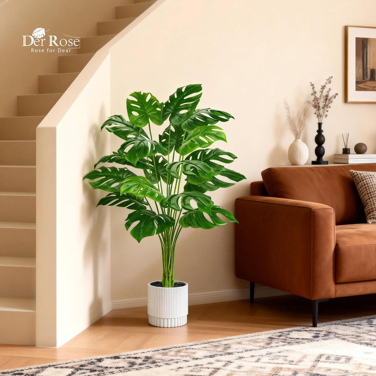 28" Fake Plants, Artificial Monstera Plants Indoor in White Pot | Faux outdoor plants add bright, clean tropical greenery to modern home office, bedroom, entryway, front porch and house decor