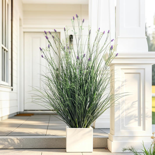 2 pack fake lavender faux plastic plantas synthetic pampas grass indoor outdoor realistic floor plants Lifelike Artificial Tall Grass Plant for home Office Wedding patio decor Housewarming Gift