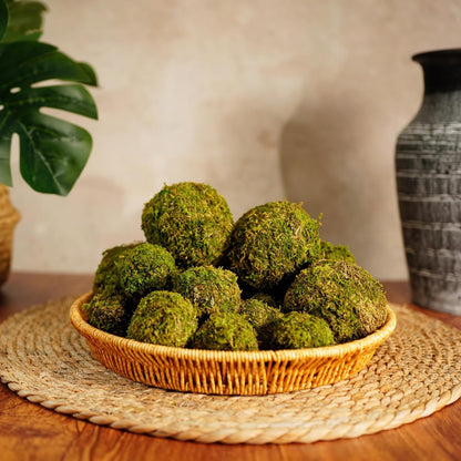 18-Piece Moss Balls Set - 6 Large 3.2" & 12 Small 2" Artificial Moss Decor for Bowls, Vases | Handmade Natural-Look Decorative Filler Balls for Home Centerpieces, Tabletop Decor (Sunlit Green)