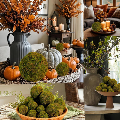 18-Piece Moss Balls Set - 6 Large 3.2" & 12 Small 2" Artificial Moss Decor for Bowls, Vases | Handmade Natural-Look Decorative Filler Balls for Home Centerpieces, Tabletop Decor (Sunlit Green)