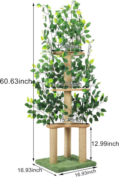 Cat Tree with Leaves, Cat Tower for Indoor Cats, Cat Tree with Scratching Post for Climbing, Hiding(Green)