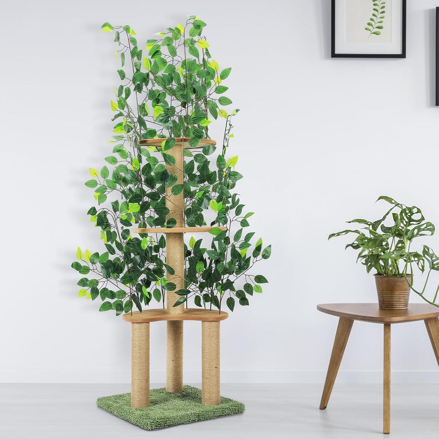 Cat Tree with Leaves, Cat Tower for Indoor Cats, Cat Tree with Scratching Post for Climbing, Hiding(Green)