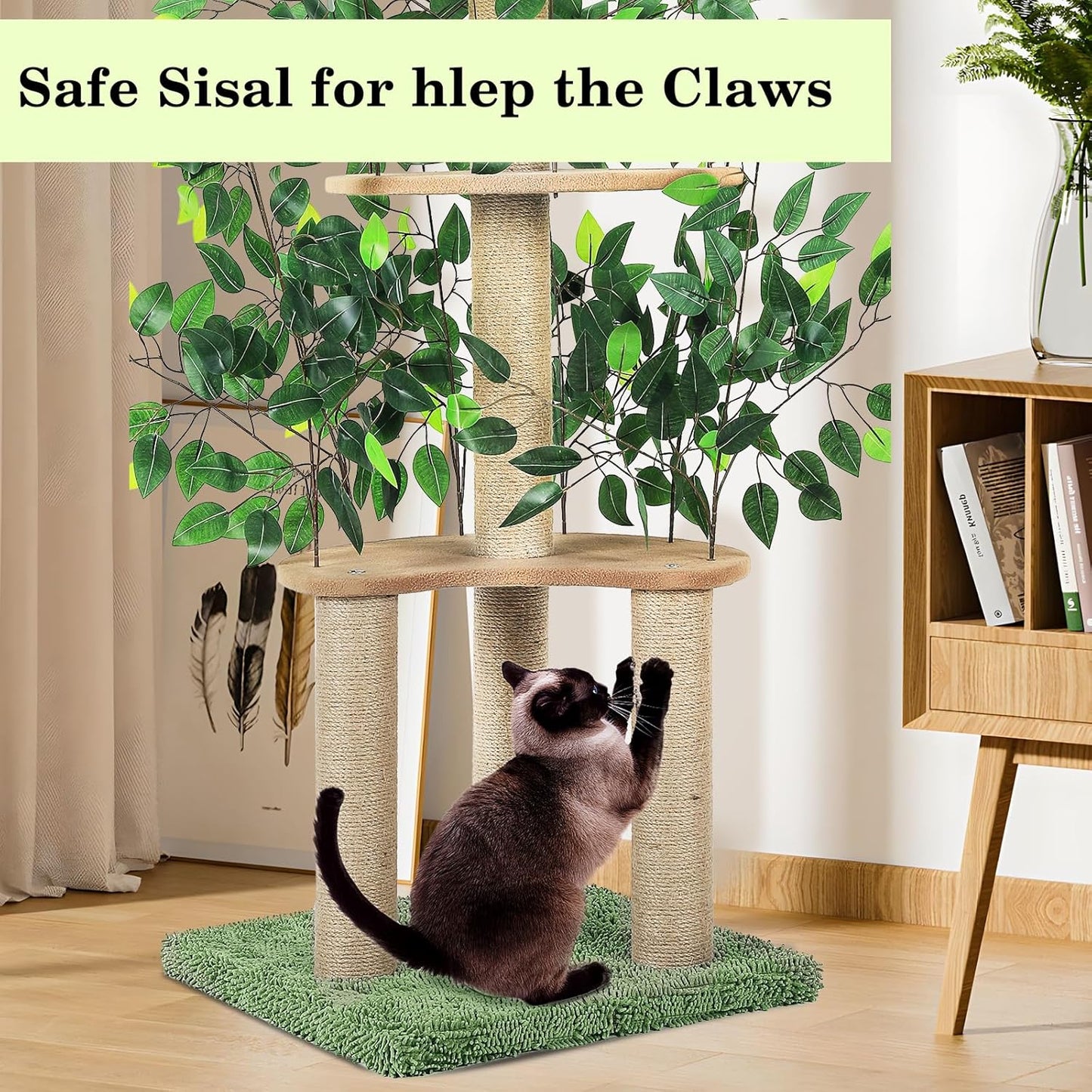 Cat Tree with Leaves, Cat Tower for Indoor Cats, Cat Tree with Scratching Post for Climbing, Hiding(Green)