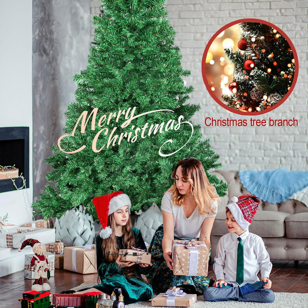 Artificial Christmas Tree, 1000 PVC Tips Full Hinged Spruce Tree with Foldable Metal Stand, Easy Assembly Xmas Tree for Home Office Holiday Party Decoration (Green, 7FT)