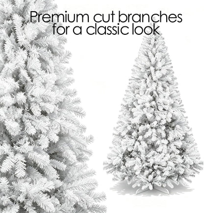 Artificial Christmas Tree, 1000 PVC Tips Full Hinged Spruce Tree with Foldable Metal Stand, Easy Assembly Xmas Tree for Home Office Holiday Party Decoration (Green, 7FT)