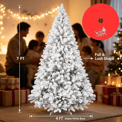 Artificial Christmas Tree, 1000 PVC Tips Full Hinged Spruce Tree with Foldable Metal Stand, Easy Assembly Xmas Tree for Home Office Holiday Party Decoration (Green, 7FT)