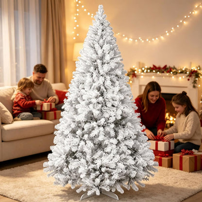 Artificial Christmas Tree, 1000 PVC Tips Full Hinged Spruce Tree with Foldable Metal Stand, Easy Assembly Xmas Tree for Home Office Holiday Party Decoration (Green, 7FT)