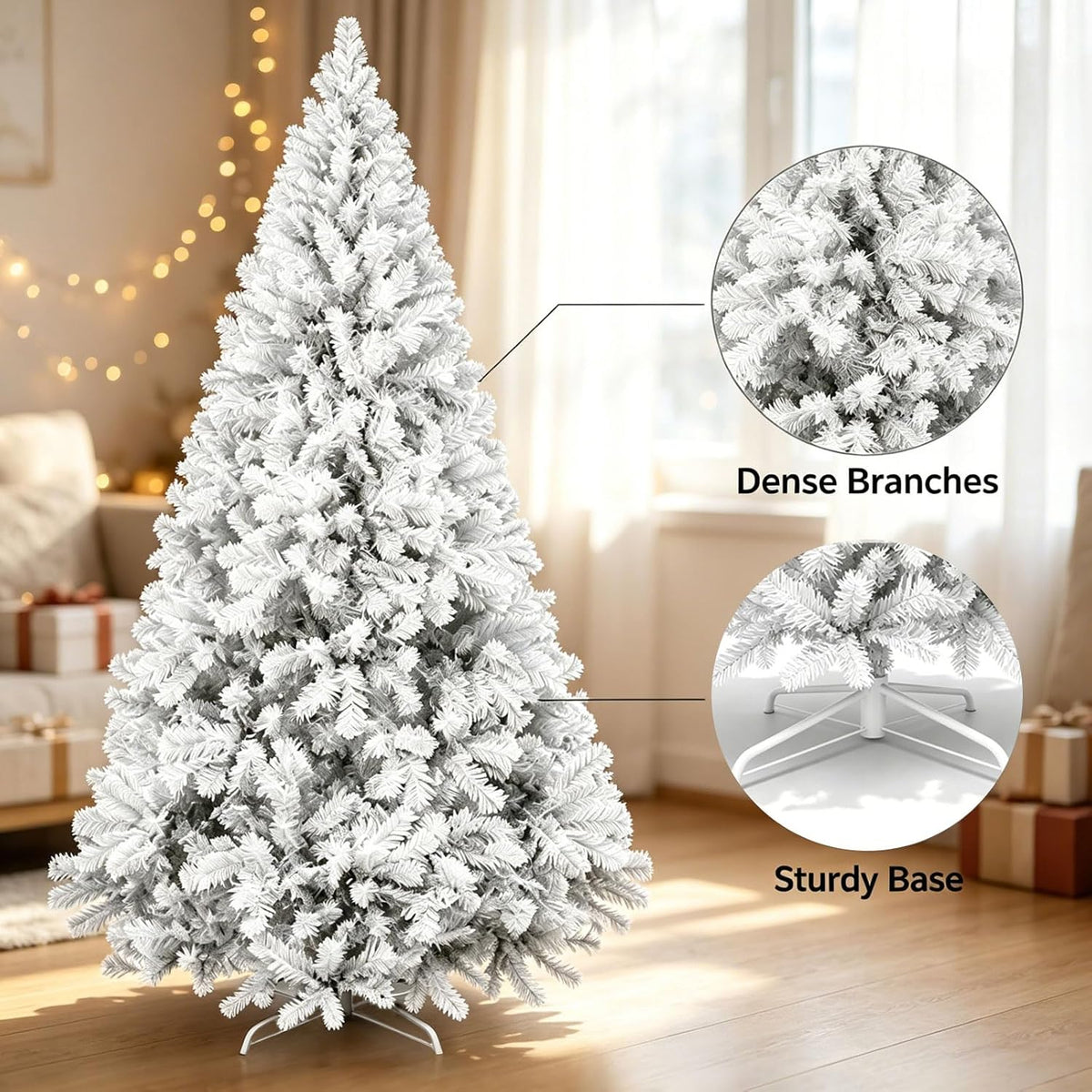 Artificial Christmas Tree, 1000 PVC Tips Full Hinged Spruce Tree with Foldable Metal Stand, Easy Assembly Xmas Tree for Home Office Holiday Party Decoration (Green, 7FT)