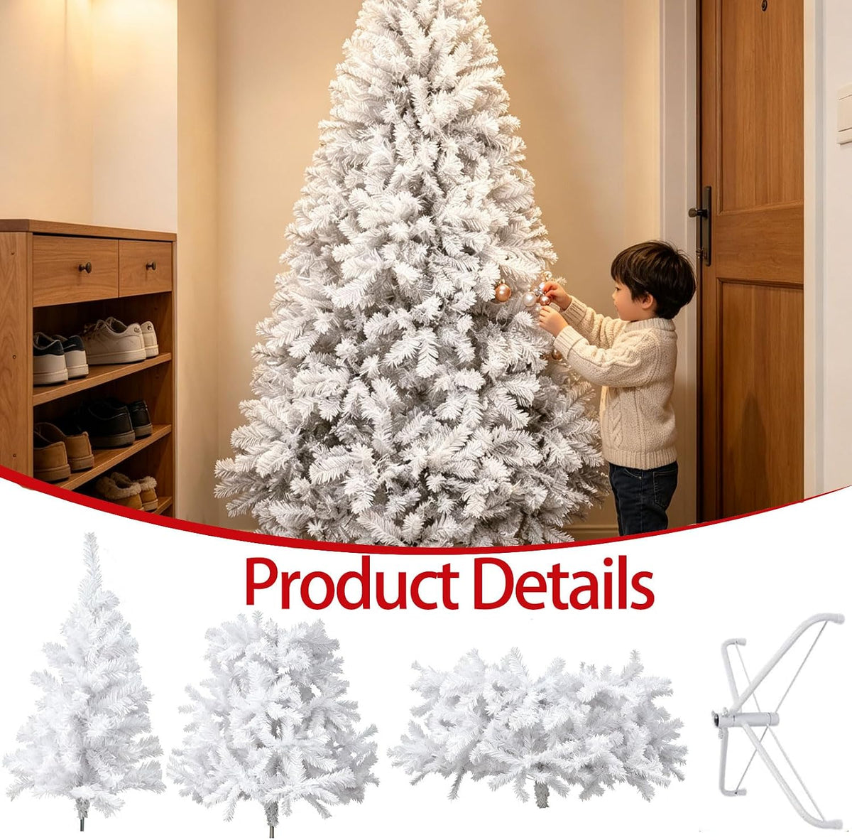 Artificial Christmas Tree, 1000 PVC Tips Full Hinged Spruce Tree with Foldable Metal Stand, Easy Assembly Xmas Tree for Home Office Holiday Party Decoration (Green, 7FT)
