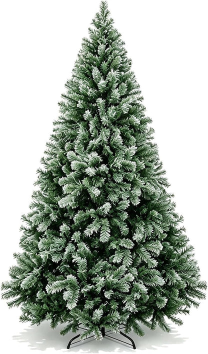 Artificial Christmas Tree, 1000 PVC Tips Full Hinged Spruce Tree with Foldable Metal Stand, Easy Assembly Xmas Tree for Home Office Holiday Party Decoration (Green, 7FT)