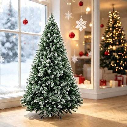 Artificial Christmas Tree, 1000 PVC Tips Full Hinged Spruce Tree with Foldable Metal Stand, Easy Assembly Xmas Tree for Home Office Holiday Party Decoration (Green, 7FT)