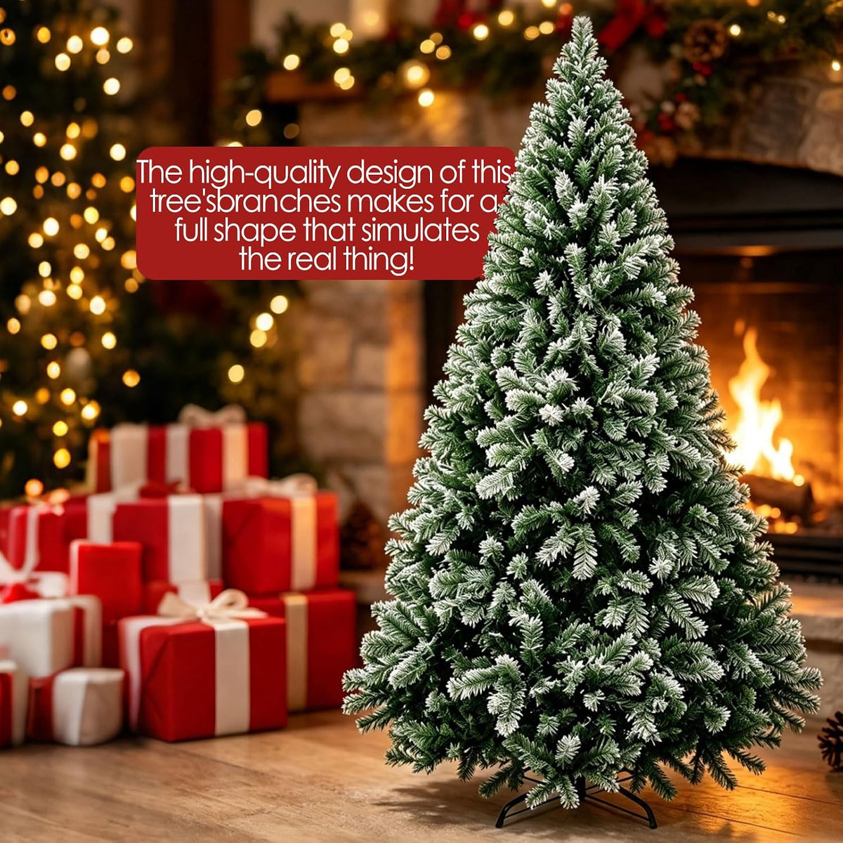 Artificial Christmas Tree, 1000 PVC Tips Full Hinged Spruce Tree with Foldable Metal Stand, Easy Assembly Xmas Tree for Home Office Holiday Party Decoration (Green, 7FT)