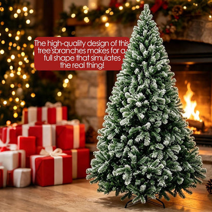 Artificial Christmas Tree, 1000 PVC Tips Full Hinged Spruce Tree with Foldable Metal Stand, Easy Assembly Xmas Tree for Home Office Holiday Party Decoration (Green, 7FT)